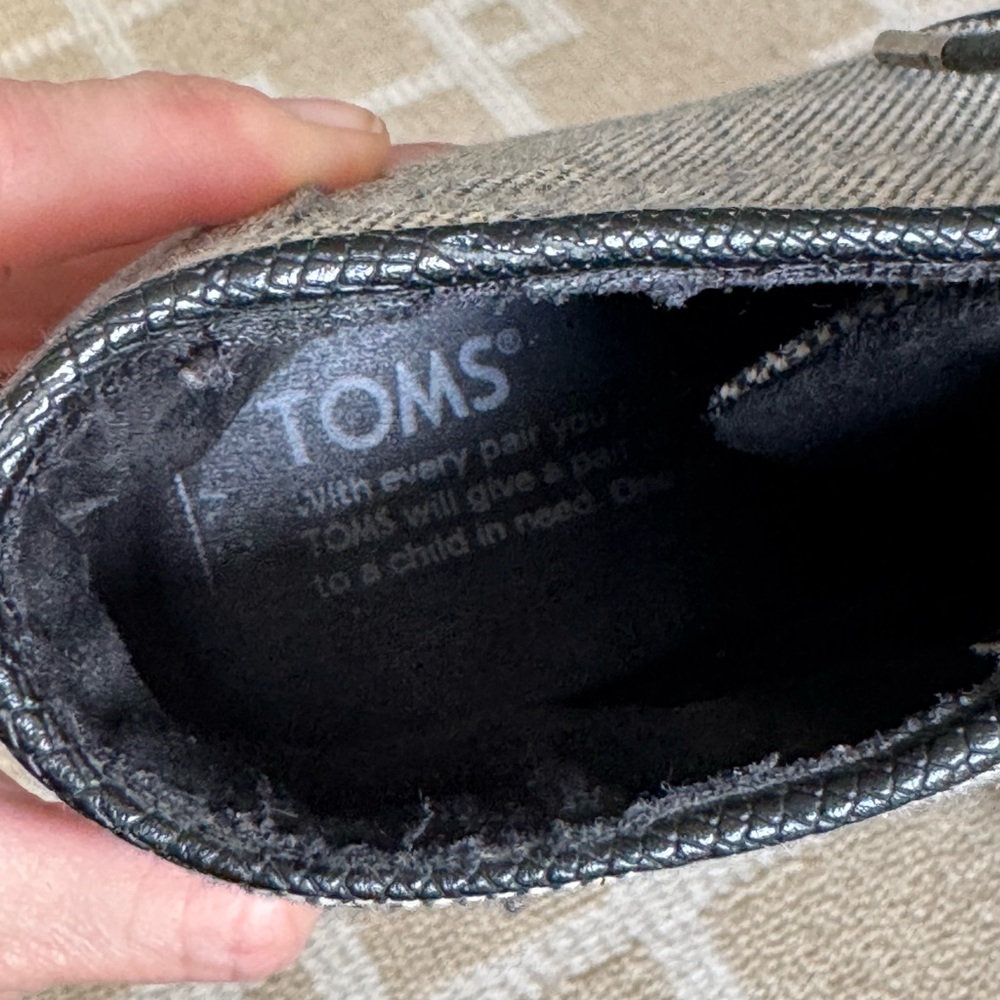 TOMS Wedge Ankle Booties Lace Up Tweed Black Cream Size 7 - Picture 8 of 10